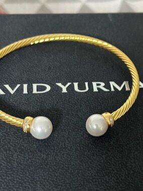 David Yurman Gold Bracelet with Pearl Ends 3mm